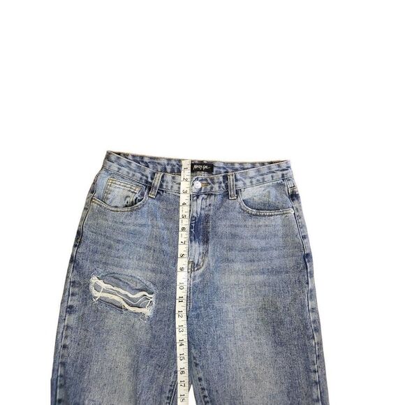 Nasty Gal Jeans Women Sz 12 Denim Distressed Blue Frayed Straight Leg‎ - Picture 3 of 6